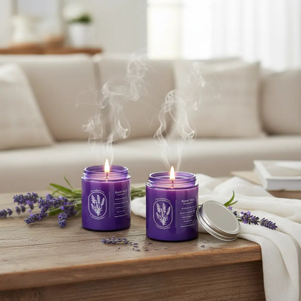 WarmEmbrace Lavender Candles for Home Scented 30.4 oz Aromatherapy Candle Purple Jar Candles Natural Candles for Women 160 Hour Long-Lasting Burn Scented Candles for Birthday - 4 Pack The Blue Coil