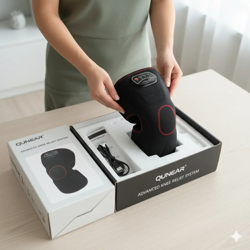 QUINEAR Knee Massager with Heat Air Compression Leg Knee Brace Wrap for Arthritis Pain Relief Eletric Heating for Joint Pain Cramps and Circulation 3 Modes & 3 Intensities - FSA or HSA Eligible The Blue Coil