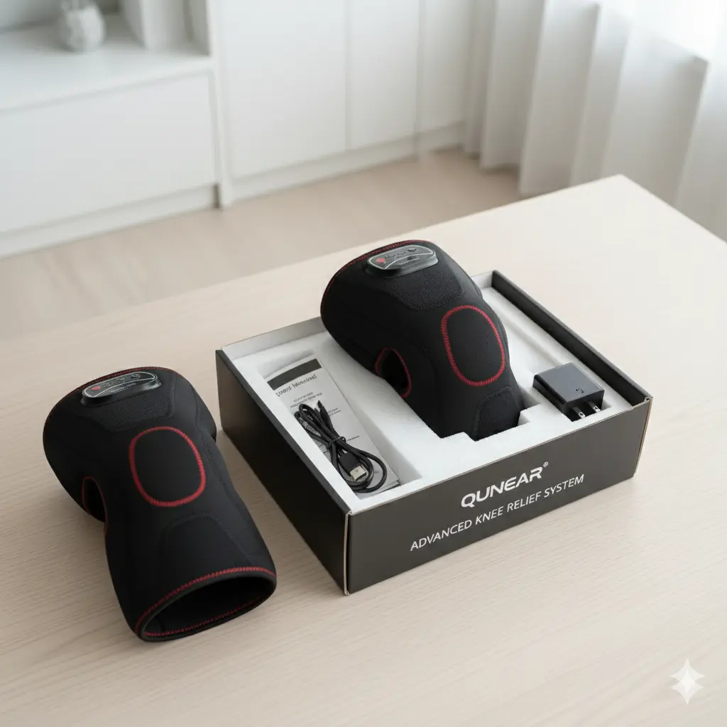 QUINEAR Knee Massager with Heat Air Compression Leg Knee Brace Wrap for Arthritis Pain Relief Eletric Heating for Joint Pain Cramps and Circulation 3 Modes & 3 Intensities - FSA or HSA Eligible The Blue Coil