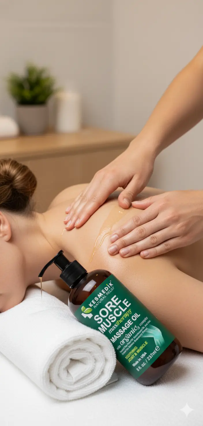 KESMEDIK Sore Muscle Massage Oil – Deep Muscle Relief for Relaxing Massage Therapy Lymphatic Drainage Knots and Soothing – with Arnica & Essential Oils – 8 fl oz (Pack of 2) The Blue Coil