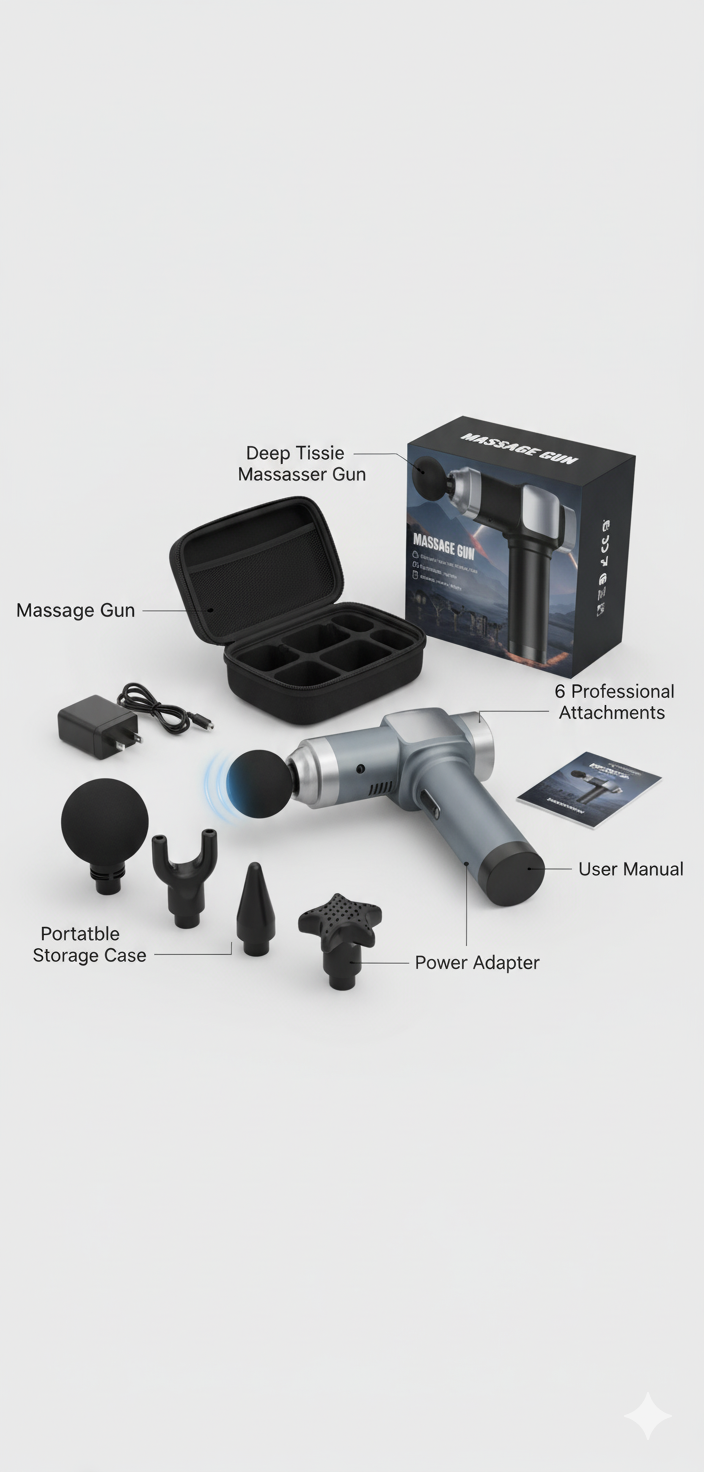 KUPAKY Massage Gun Deep Tissue Massage Gun for Pain Relief Handheld Electric Muscle Back Massager Super Quiet Percussion Electric Massager with 30 Speed Levels 6 Massage Heads Carry Case (Grey)