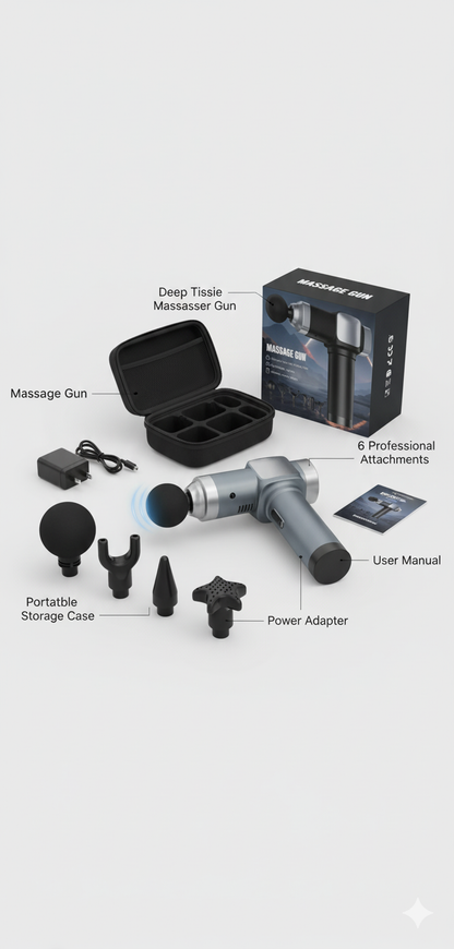 KUPAKY Massage Gun Deep Tissue Massage Gun for Pain Relief Handheld Electric Muscle Back Massager Super Quiet Percussion Electric Massager with 30 Speed Levels 6 Massage Heads Carry Case (Grey)