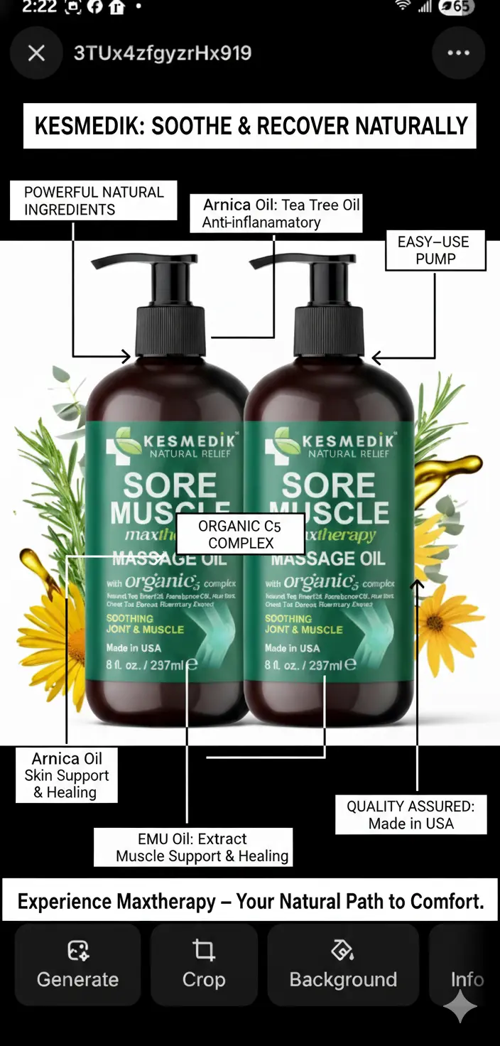 KESMEDIK Sore Muscle Massage Oil – Deep Muscle Relief for Relaxing Massage Therapy Lymphatic Drainage Knots and Soothing – with Arnica & Essential Oils – 8 fl oz (Pack of 2) The Blue Coil