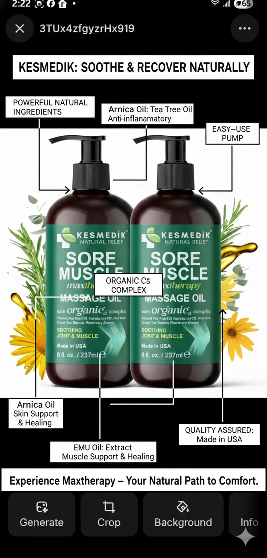 KESMEDIK Sore Muscle Massage Oil – Deep Muscle Relief for Relaxing Massage Therapy Lymphatic Drainage Knots and Soothing – with Arnica & Essential Oils – 8 fl oz (Pack of 2) The Blue Coil