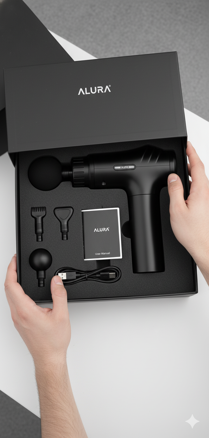 AYURA - Pistola de masaje de tejido profundo, masajeador muscular de percusión, masajeador de espalda portátil para aliviar el dolor, minipistola de masaje con 30 velocidades y 6 cabezales para atletas, hombres y mujeres.