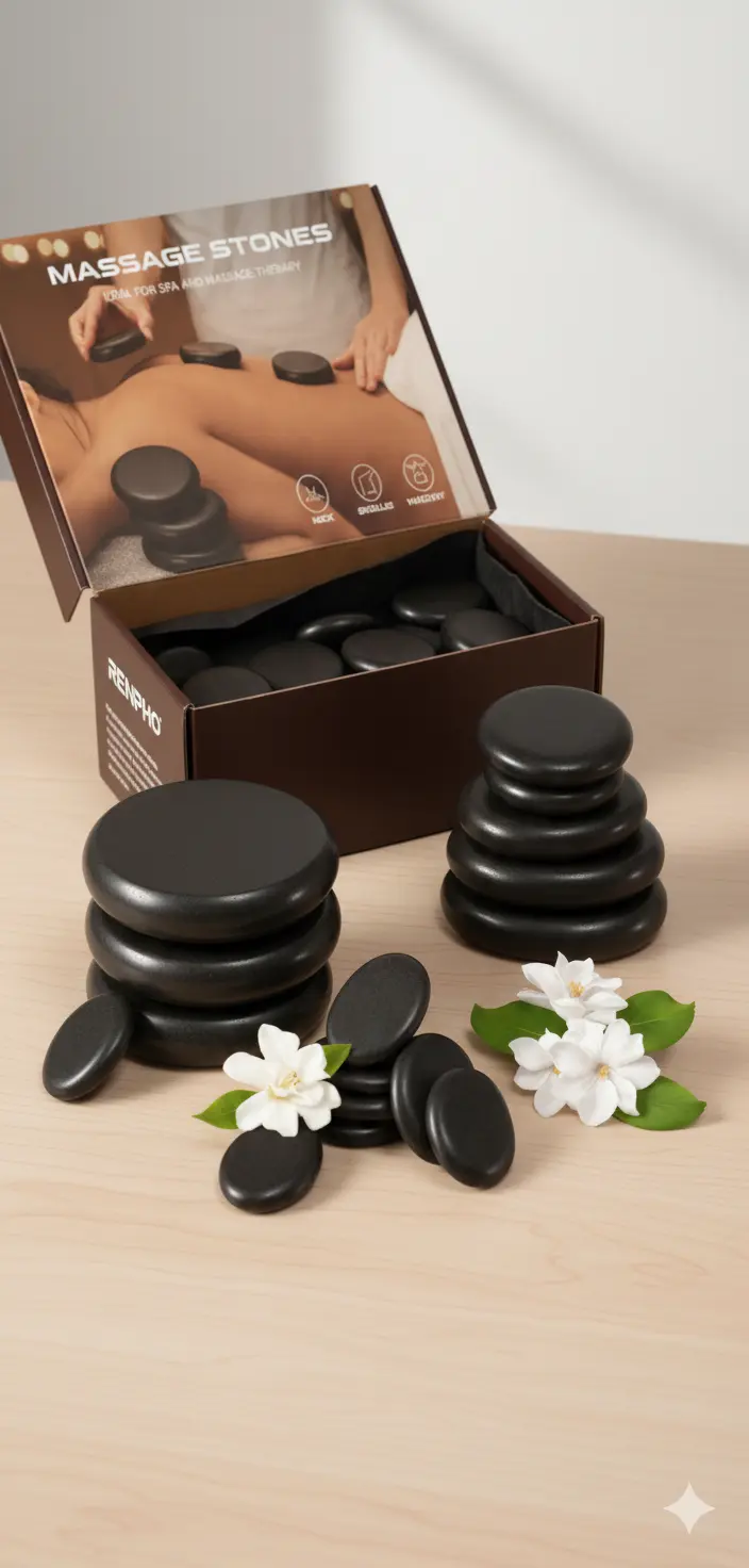 Primachen Hot Stone Massage Kit 14 Pcs Hot Stone Massage Kit Hot Stone Massage Rocks Basalt Massage Stones for Home Spa Warming Therapy Relaxing The Blue Coil