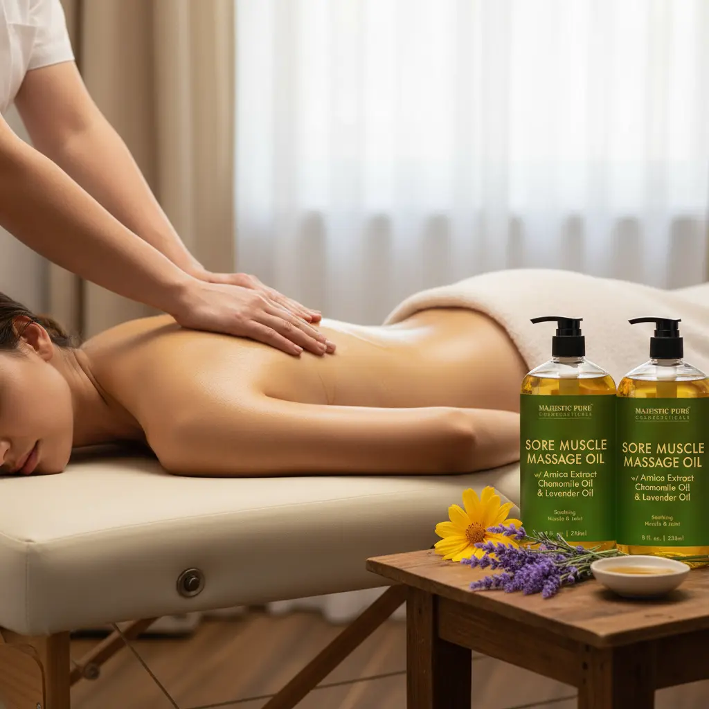 MAJESTIC PURE Arnica Sore Muscle Massage Oil for Massage Therapy - Natural Oil with Lavender and Chamomile Essential Oils - Multipurpose Instant Absorption Full Body Massage Oil - 8 Fl Oz (Pack of 2) The Blue Coil