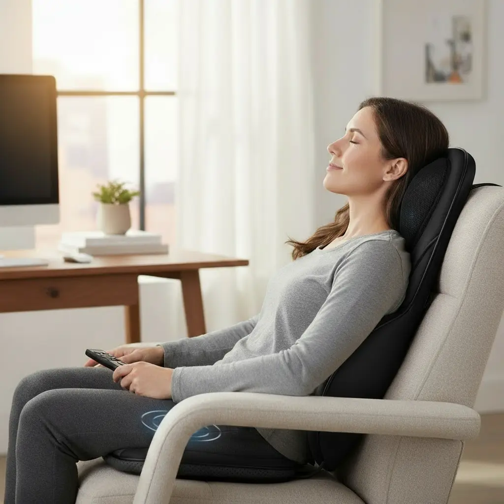 COMFIER Shiatsu Back Massager with Heat Deep Kneading & Rolling Massage Chair Pad Chair Massager for Office Home Use Gift for Dad Mom The Blue Coil