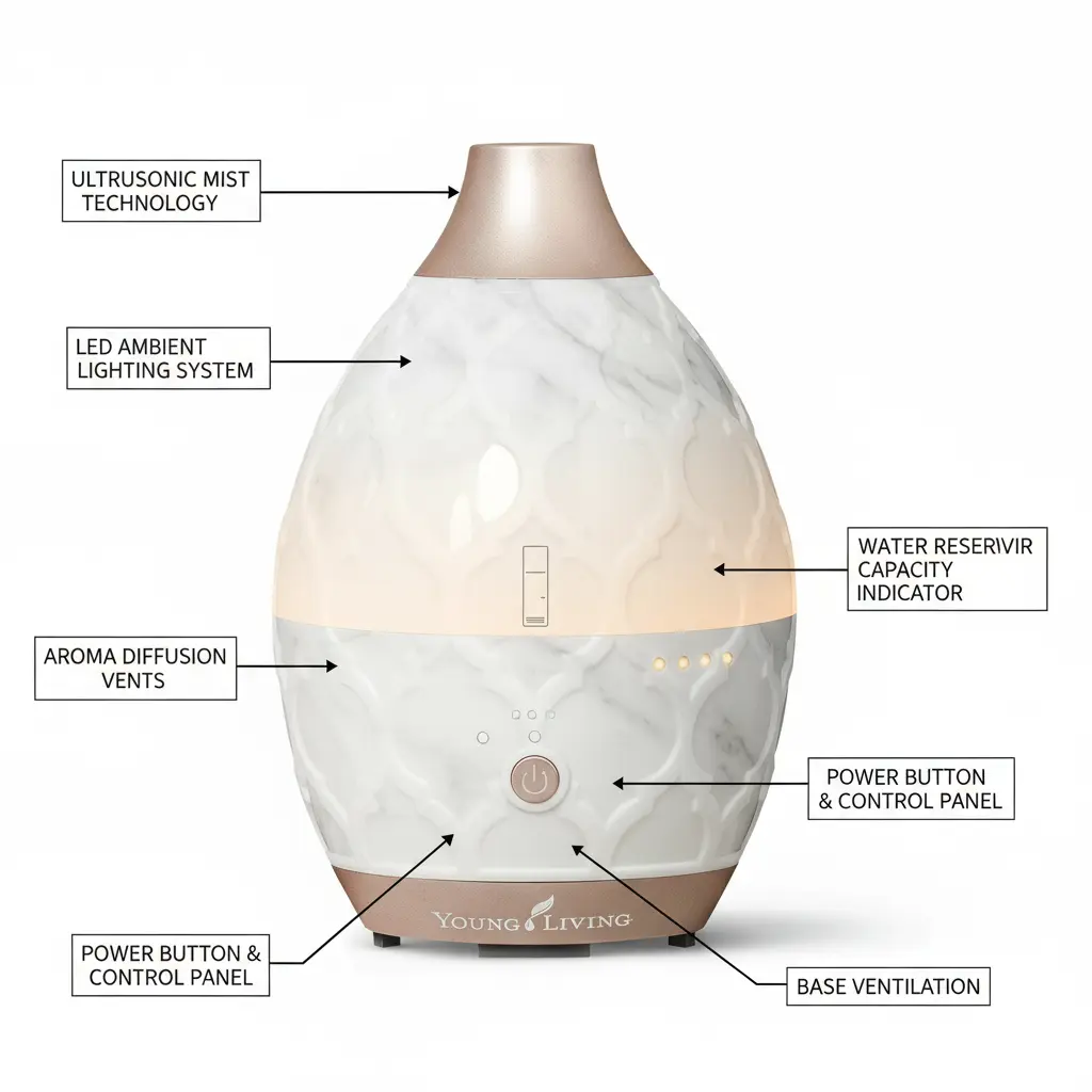 Young Living Desert Mist Ultrasonic Essential Oil Diffuser - Elegant Vase for Soothing Aromatherapy - Stylish Design for Home and Office Aroma Diffuser The Blue Coil