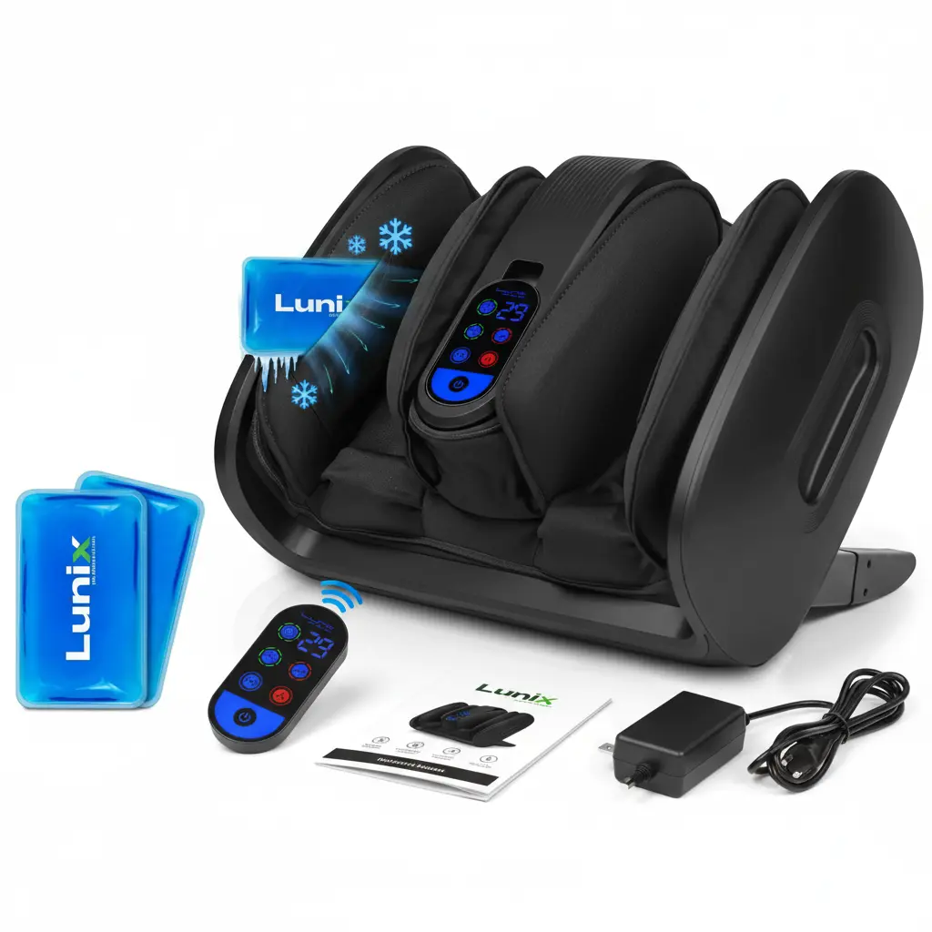 Lunix LX21 Feet Massager with Remote for Pain Relief and Circulation Shiatsu Foot Massager for Plantar Fasciitis and Neuropathy Foot and Calf Massager with Heat Ankle Massager Black The Blue Coil