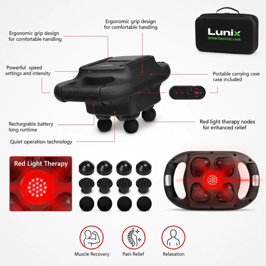 LX25 4-Head Professional Massage Gun Deep Tissue Chiropractic Massager Body Sport Massage Machine Vibrating Back Massager for Pain Relief The Blue Coil