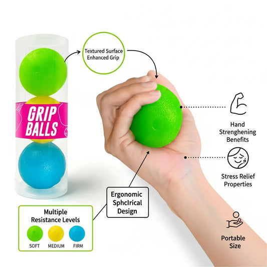 DinkersClub Pickleball Grip Strengthening Balls Hand Exerciser Balls for Physical Therapy Hand Squeezers for Strength Stress Balls for Wrist and Hand Therapy Grip and Forearm Strengthener (3 Pack) The Blue Coil