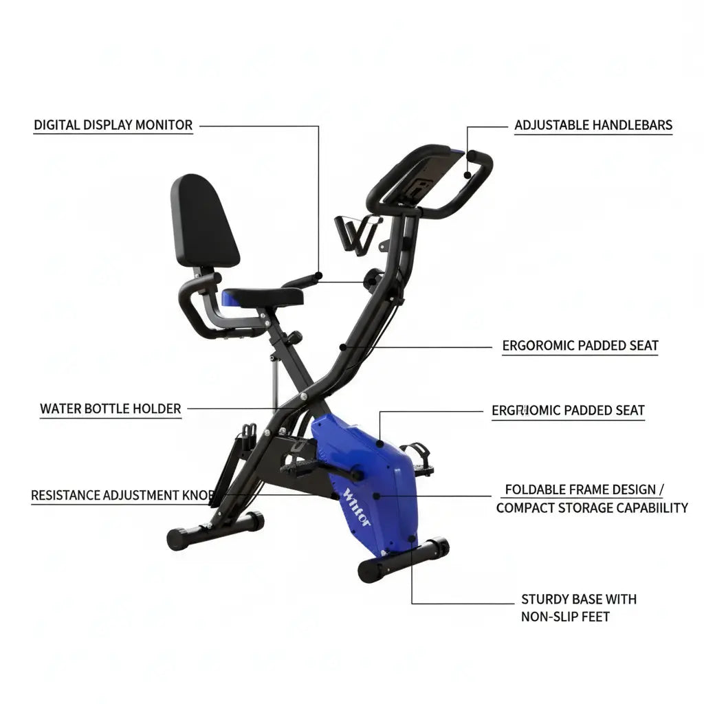 WHTOR Folding Exercise Bike, 5 IN 1 Stationary Bike for Home The Blue Coil