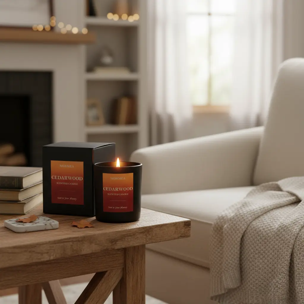 MORMEA Scented Candles Cedarwood Aromatherapy Candles for Home Scented Natural Soy Wax Candles 8oz Long Lasting Candles for Men & Women Jar Candles for Birthday & Holiday The Blue Coil