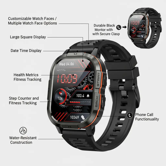 Smart Watch for Men Fitness Tracker: Make/Answer Call Military Smart Watches for Men Digital Watches Run Waterproof Smartwatch Android Phones iPhone Samsung Compatible Heart Rate Monitor Orange Black The Blue Coil