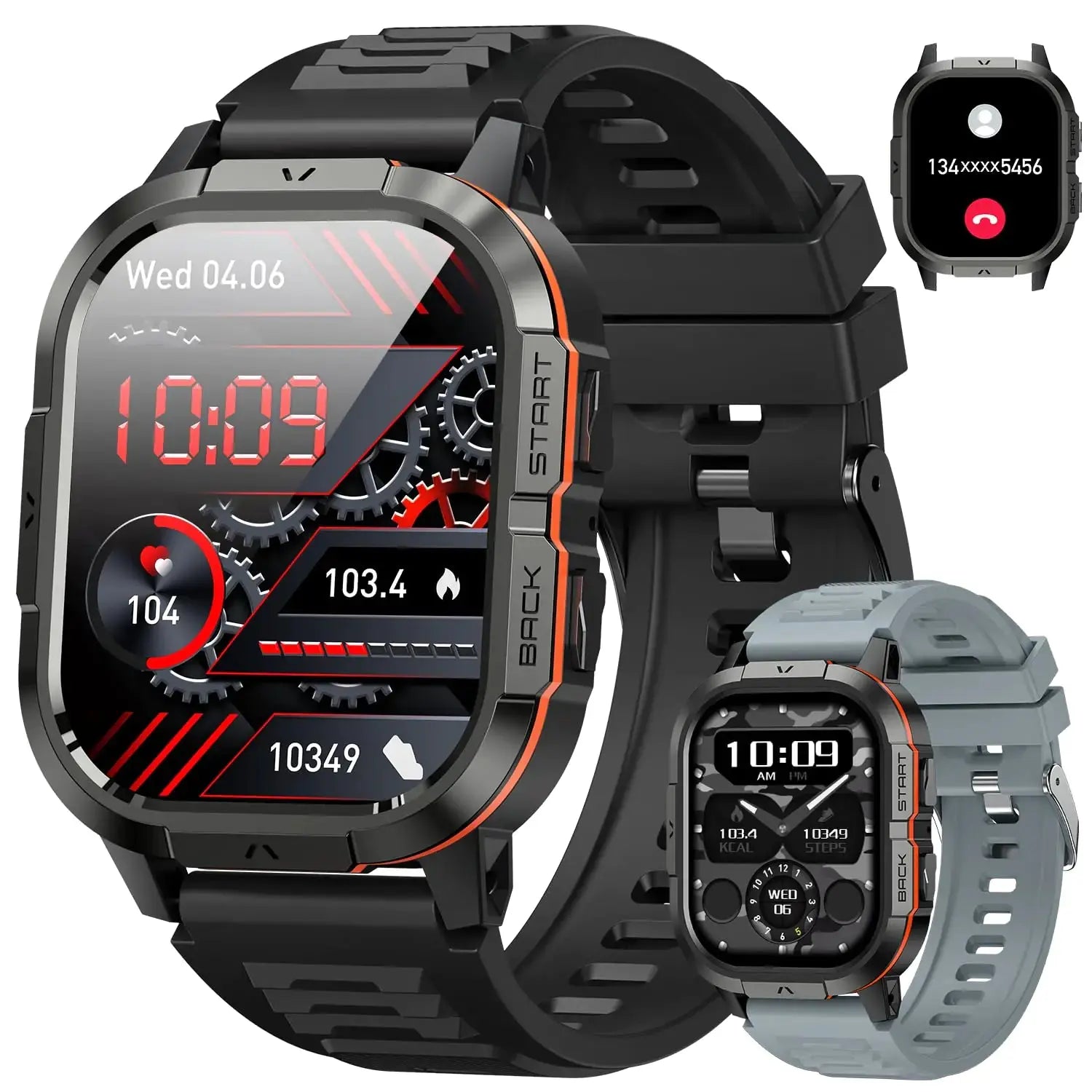 Smart Watch for Men Fitness Tracker: Make/Answer Call Military Smart Watches for Men Digital Watches Run Waterproof Smartwatch Android Phones iPhone Samsung Compatible Heart Rate Monitor Orange Black The Blue Coil